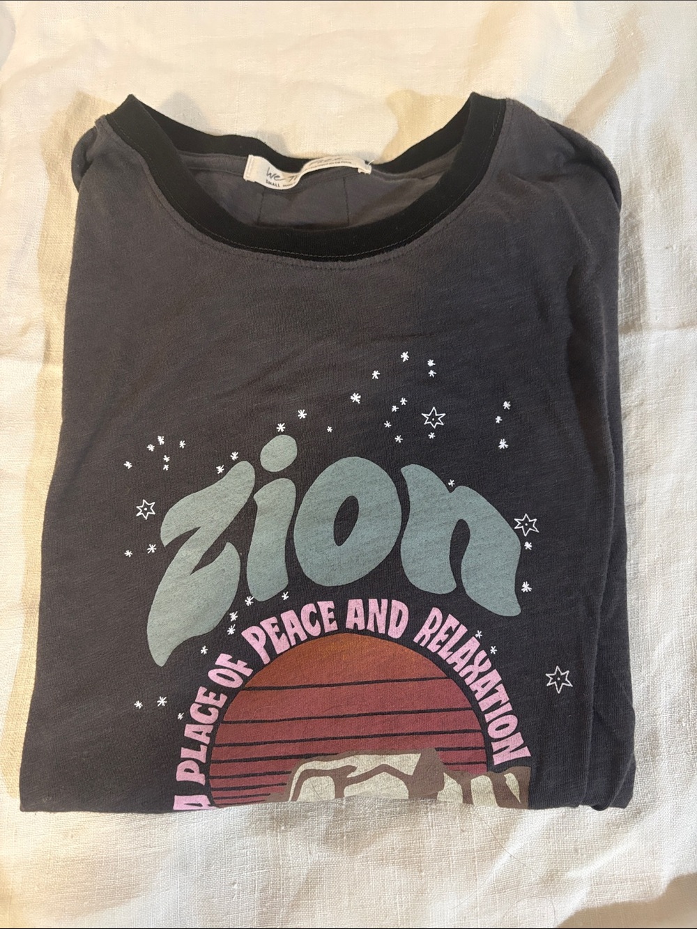 We The Free Black Tee with Zion NP Motif. Super Soft & Comfy. Oversized. Size S